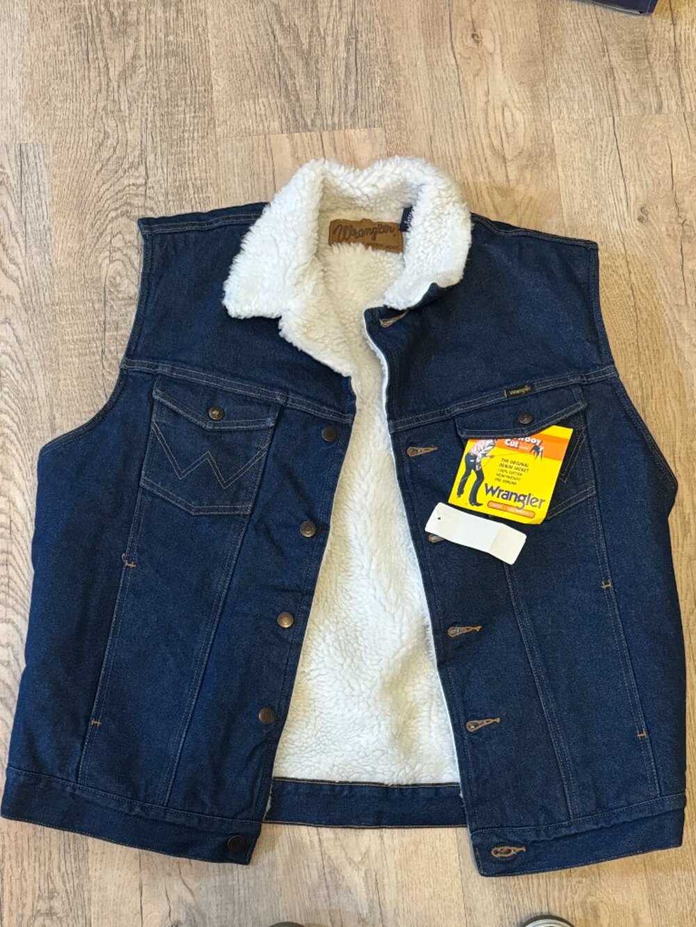 NWT Vintage Wrangler Dark Rinse Denim Fleece Trucker Vest - Picture 1 of 3